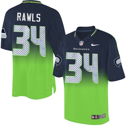 Men's Elite Thomas Rawls Nike Jersey Navy/Green - #34 Fadeaway NFL Seattle Seahawks